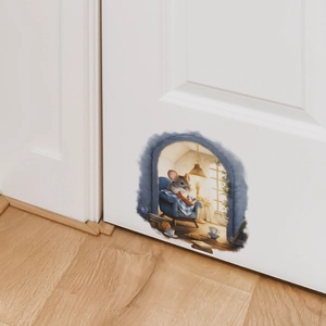 3D cartoon mouse in armchair reading book wall sticker for home DIY decoration