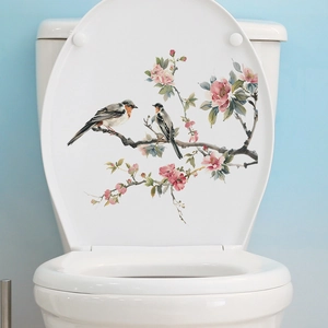 Minimalist plum blossom and bird toilet seat decal in elegant Chinese art style