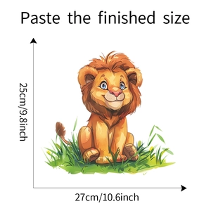Detailed size measurement of cartoon lion and grass wall sticker showing 27cm by 25cm dimensions