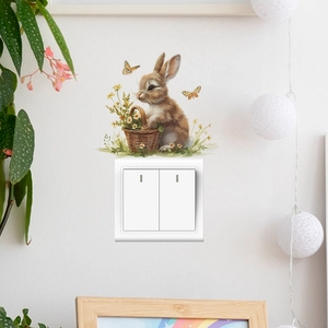 Cute bunny and flower cartoon wall sticker for home switch decoration in warm style