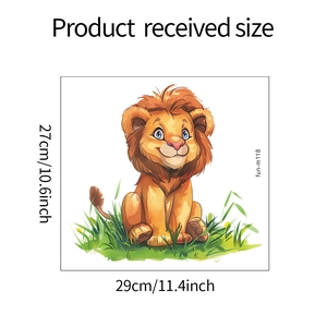 Cartoon lion wall sticker product dimensions showing 29cm x 27cm size for bathroom decor