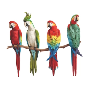 Vibrant cartoon parrot family wall stickers on tree branch for bathroom decoration