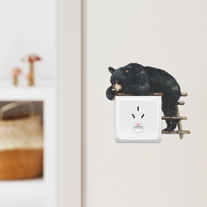 Cartoon black bear light switch sticker with tiny wooden ladder for wall decoration