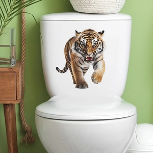3D Realistic Tiger Wall Sticker Waterproof PVC Toilet Lid Decal Animal Pattern Bathroom Decor For Home Toilet Water Tank