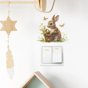 Cute bunny and yellow flowers wall sticker decal for home switch decoration