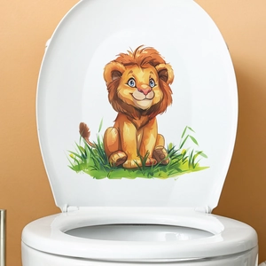 Cute cartoon lion toilet lid decal with green grass pattern for bathroom decoration