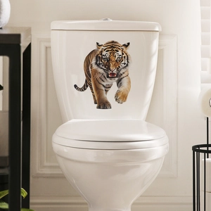 3D realistic Bengal tiger waterproof PVC wall sticker for bathroom toilet decoration