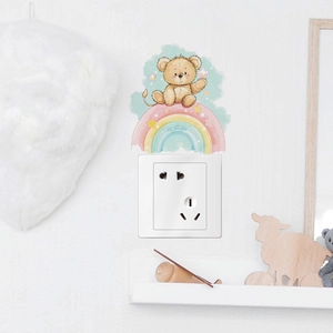 Cartoon rainbow bear wall sticker for kids bedroom decor and light switch embellishment