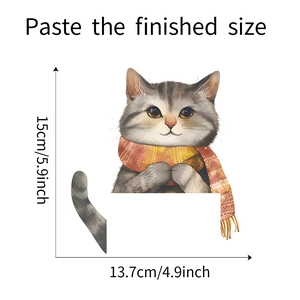 Dettaglio delle dimensioni di un adesivo da parete gatto cartone animato con sciarpa