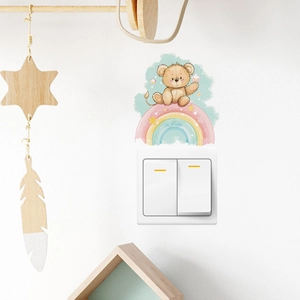 Cartoon Rainbow Bear Switch Sticker PVC Self-Adhesive Wall Decal For Kids Room Bedroom Home Decorative Switch Outlet Cover