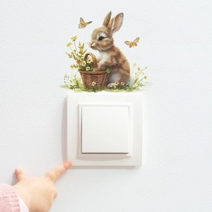 Cute cartoon rabbit with flower basket wall sticker for home switch decoration