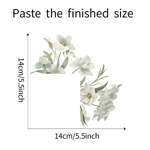 Detailed dimensions of white magnolia flower wall stickers for light switch corner decor