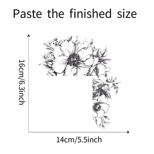 Détail des dimensions 16x14cm pour sticker mural décoratif fleurs style croquis moderne