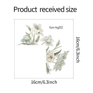 Detailed size chart showing 16cm square magnolia flower sticker for wall decoration