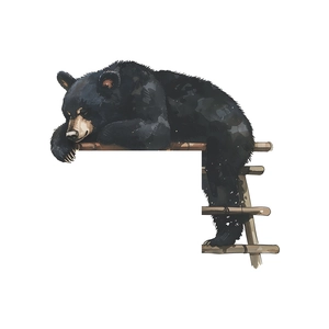 Cartoon black bear wall sticker in sleeping pose for corner door frame and shelf decor