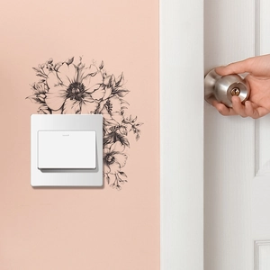 Sticker mural moderne minimaliste avec fleurs croquis pour décor d'interrupteur