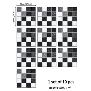 Black and white marble pattern tile stickers 10x10cm set of 10 for home wall decor