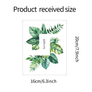Detail view of tropical plant wall sticker fun-kg55 showing 16x20cm dimensions