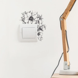 Autocollant mural minimaliste à fleurs noires pour décoration d'interrupteur