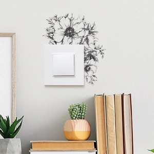 Sticker Interrupteur Fleur Croquis Minimaliste Moderne Décalcomanie Murale en PVC Art Floral Noir et Blanc Décoration de la Maison