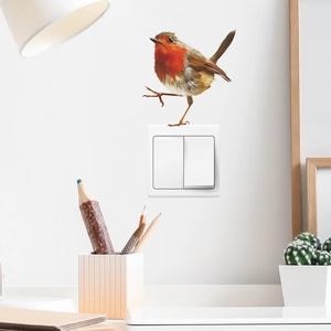 Realistic Robin Bird Switch Wall Sticker PVC Removable Bird Decal Decorative Wall Sticker For Kids Bedroom Living Room Home Decor fun-kg70