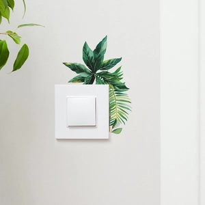 Tropical green leaf light switch sticker for modern wall decoration and home aesthetic