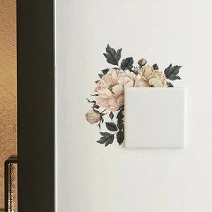 Wandsticker mit Pfingstrosenblüten für Lichtschalter in Rosa und Vintage-Grün