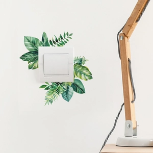 Tropical green leaves switch wall sticker with monstera and palm patterns for home decor