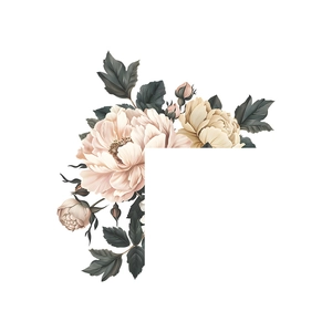 Pfingstrose Wandaufkleber mit rosa Blüten und grünen Blättern im L-förmigen Eckdesign