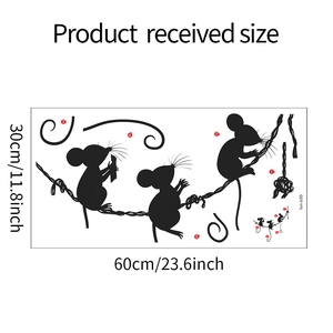 Detail view of cartoon mouse silhouette wall sticker layout measuring 30cm by 60cm