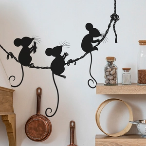 Cartoon silhouette mouse wall stickers made of black PVC for home kitchen decor