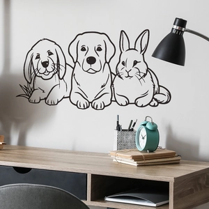 Minimalist black cartoon puppy and rabbit vinyl wall stickers for home bedroom decor