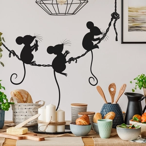 Cartoon Mouse Silhouette Wall Sticker PVC Removable Animal Decal For Kitchen Restaurant Dining Room Home Wall Decoration