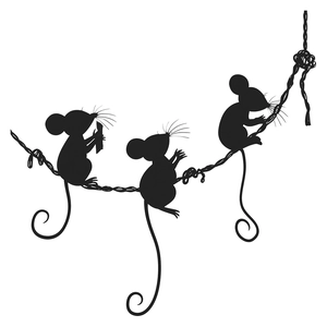 Three cute cartoon mice silhouettes climbing on rope wall sticker home decor