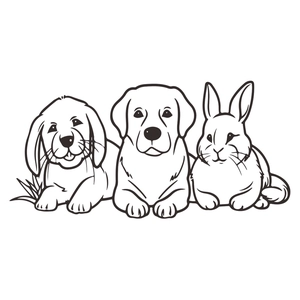 Minimalist black and white wall stickers featuring cute puppy and bunny line art illustrations
