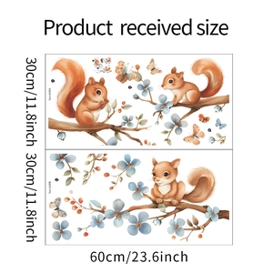 Layout detail showing two sheets of squirrel and floral wall decals, 30x60cm each