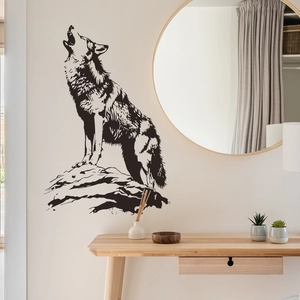 Artistic black wolf silhouette wall sticker for modern living room decor