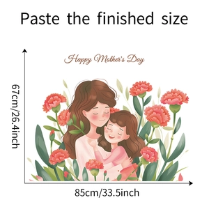 Detailed size specifications for Mother's Day wall sticker with floral illustration