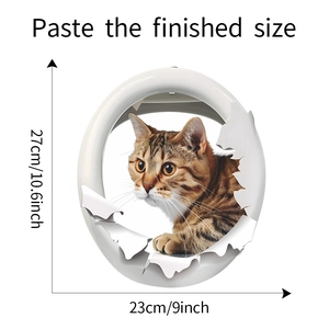 Detailed view of 3D cat wall sticker showing finished size 27x23cm on a white background