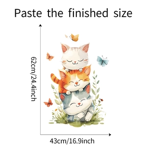 Detail of cute stacking cats wall stickers with dimensions 43x62cm for kids room decor