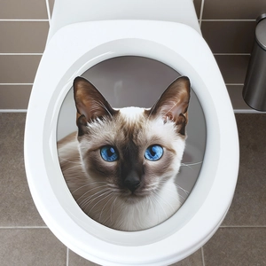 Siamese cat toilet lid decal with blue eyes for bathroom wall decoration