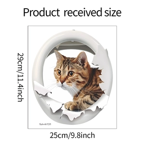 3D cartoon cat wall sticker dimensions shown as 29x25cm for bathroom home decoration