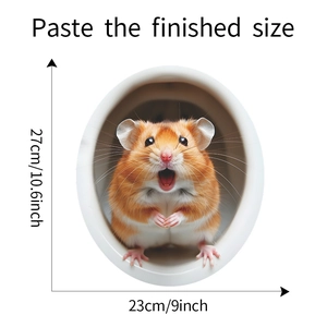 Detail view of 3D hamster wall sticker with dimensions 27cm by 23cm for bathroom decor
