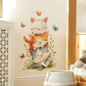 Cute cartoon cats stacking wall stickers for nursery and children's room home decoration