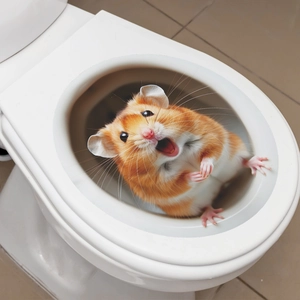 Creative 3D hamster wall sticker for toilet decoration with realistic climbing effect