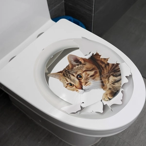 Detailed 3D cat wall sticker showing an orange tabby cat peeking from a broken white surface