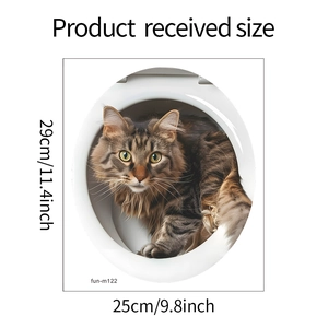 Detailed dimensions of 3D cat toilet sticker showing 29cm height and 25cm width layout