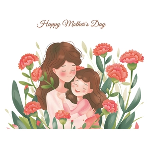 Happy Mother's Day wall sticker with illustration of mother and daughter hugging