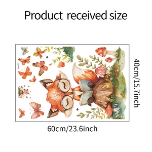 Detailed size chart for watercolor fox reading wall sticker measuring 40x60cm for kids room