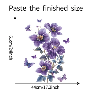 Détail du sticker mural fleurs d'hibiscus violettes avec dimensions 44cm par 61cm